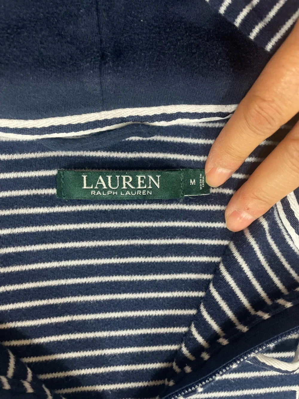 Lauren Ralph Lauren Navy and White Striped Hooded Zip Swim Cover-Up (J)
